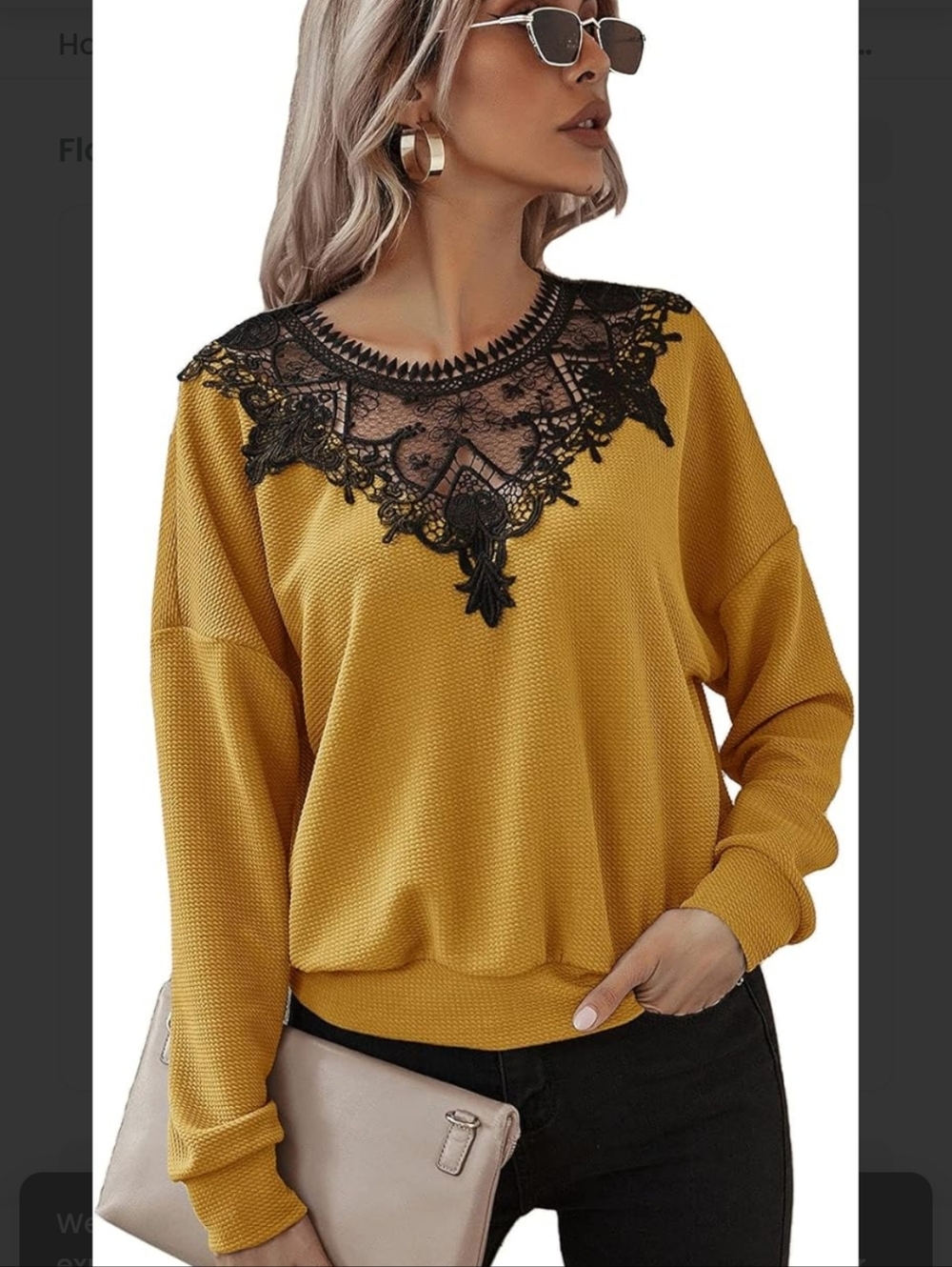 SHEIN Yellow And Black Frenchy Plus Lace Insert Drop Shoulder Sweatshirt Sz XL